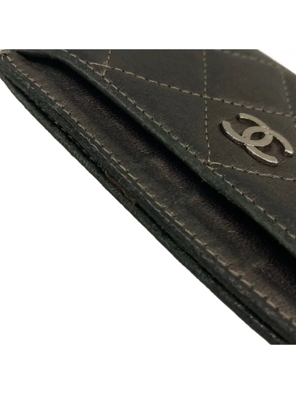 Chanel Card Case Quilted Black Silver Lambskin